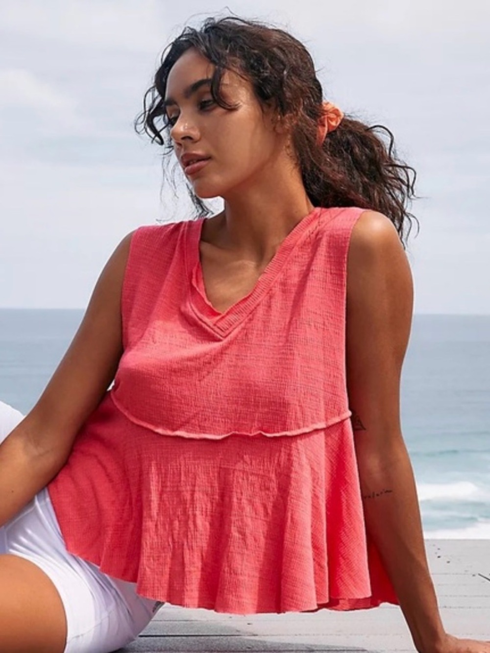 Free People Movement• Full Hearts Tank Hibiscus  Peplum Cropped NWT Med